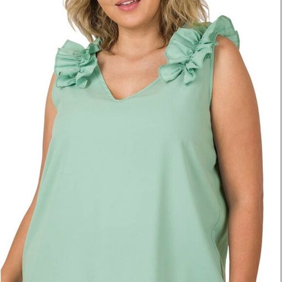 Sage,‎ green plus size sleeveless top - Picture 1 of 4